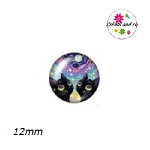 X2 cabochons chat noir 12mm