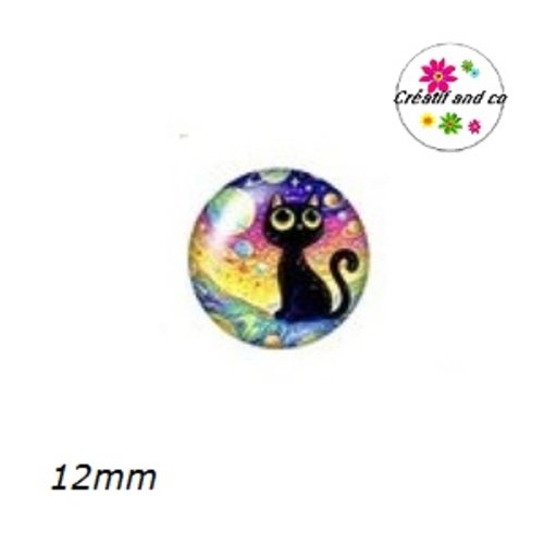 X2 cabochons chat noir 12mm