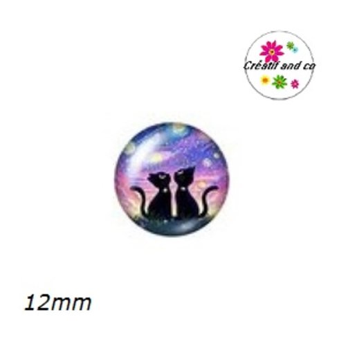 X2 cabochons chat noir 12mm