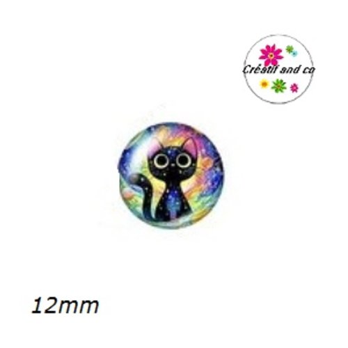X2 cabochons chat noir 12mm