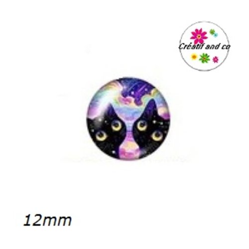 X2 cabochons chat noir 12mm