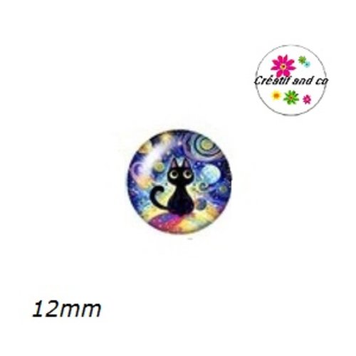 X2 cabochons chat noir 12mm