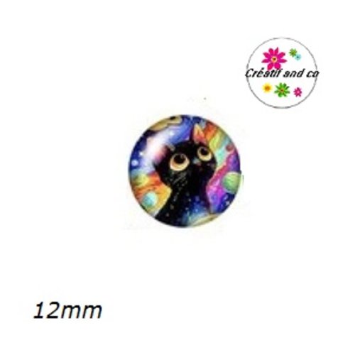 X2 cabochons chat noir 12mm