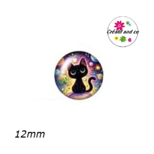 X2 cabochons chat noir 12mm