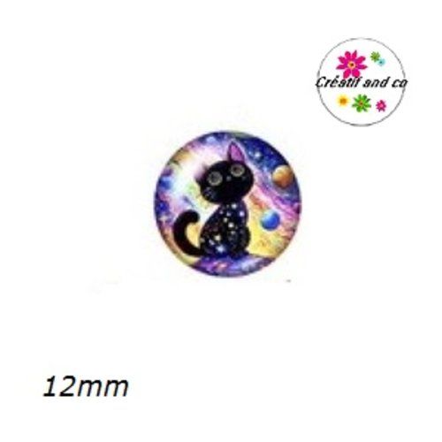 X2 cabochons chat noir 12mm