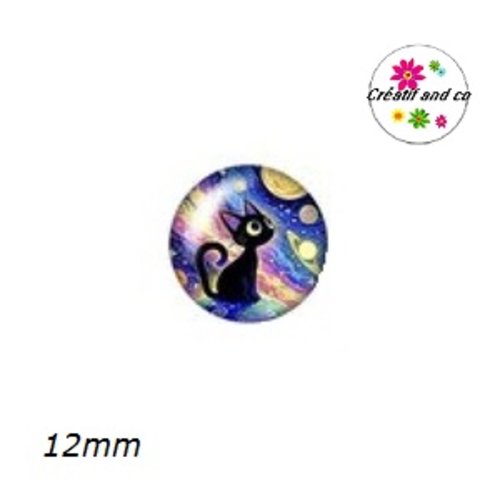 X2 cabochons chat noir 12mm