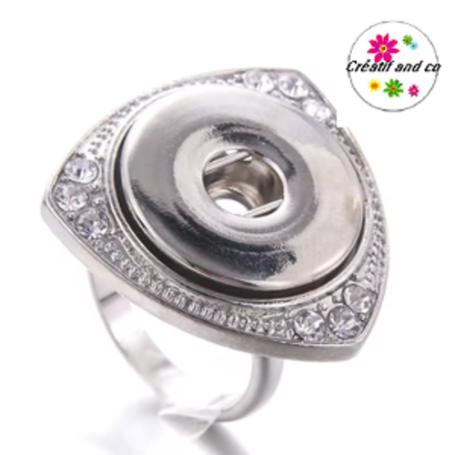 Bague métal réglable argentée et strass pour bouton pression 18/20mm