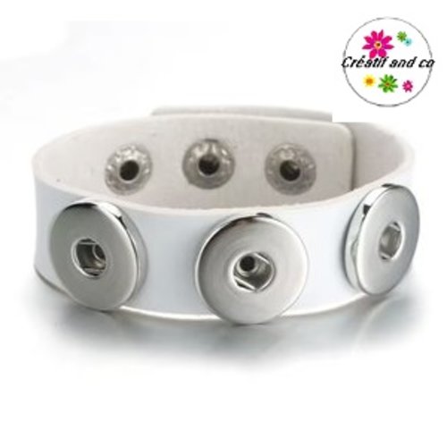 Bracelet simili cuir blanc triple bouton pression