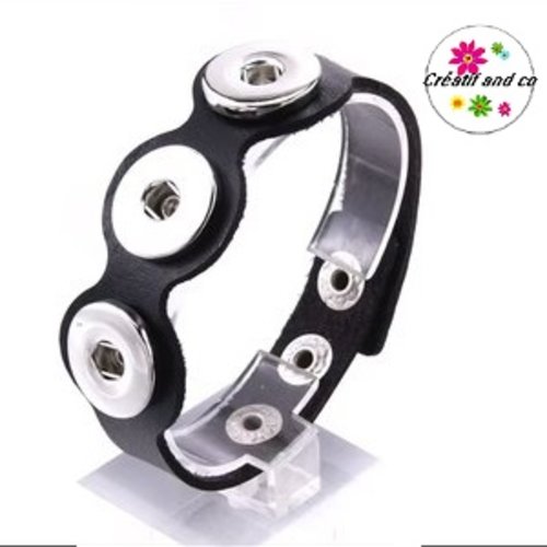 Bracelet simili cuir noir triple bouton pression