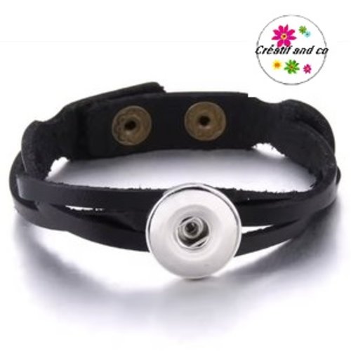 Bracelet simili cuir tressé noir pour bouton pression