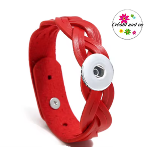 Bracelet simili cuir tressé rouge pour bouton pression
