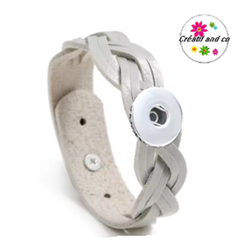 Bracelet simili cuir tressé argent pour bouton pression
