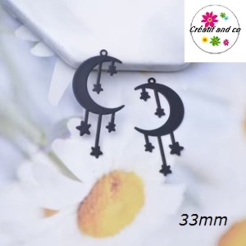 Breloque estampe lune et étoile noire 33mm