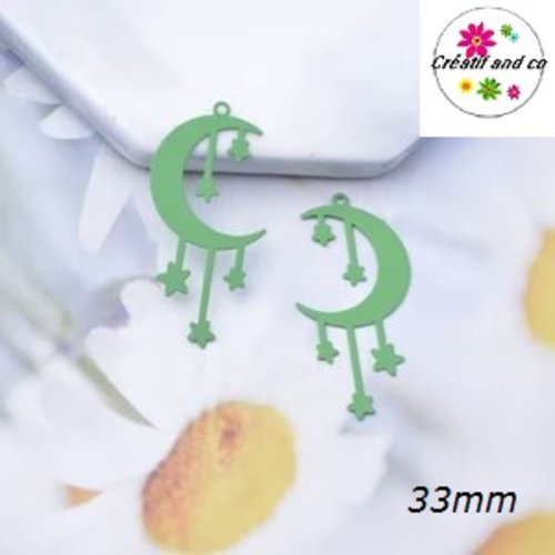 Breloque estampe lune et étoile verte 33mm