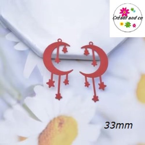 Breloque estampe lune et étoile rouge  33mm