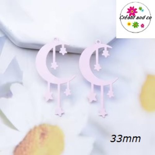 Breloque estampe lune et étoile rose 33mm