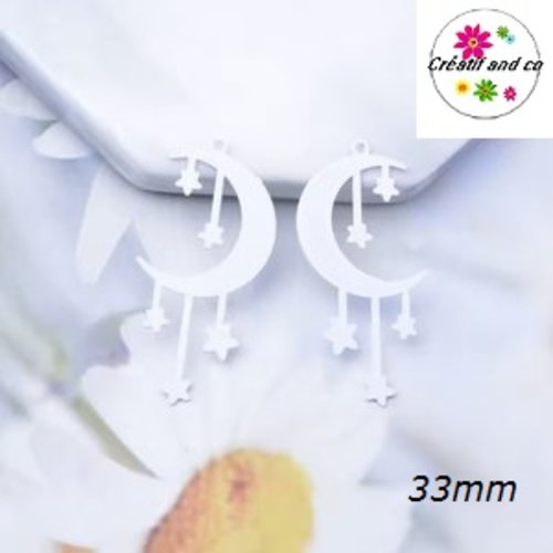 Breloque estampe lune et étoile blanche 33mm