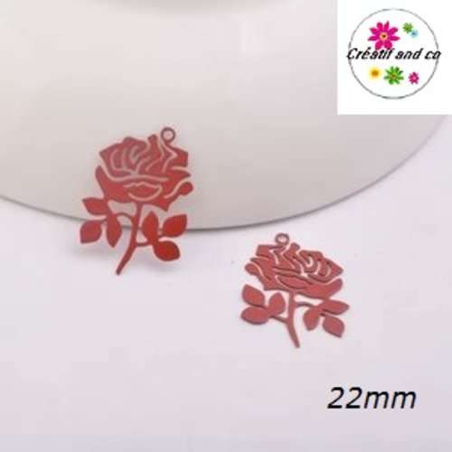 Breloque estampe rose fleur rouge 22mm