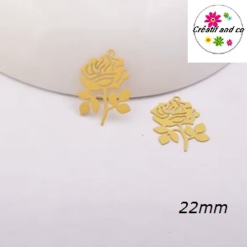 Breloque estampe rose fleur jaune foncé  22mm