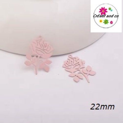 Breloque estampe rose fleur rose 22mm