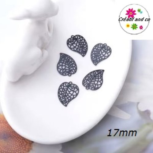 Breloque estampe feuille noire 17mm