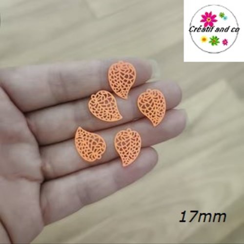 Breloque estampe feuille orange fluo  17mm