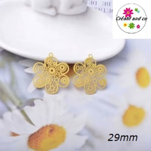 Breloque estampe fleur jaune  29mm