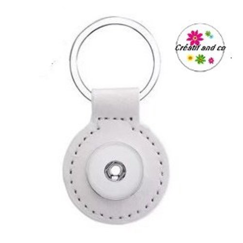 Porte clé rond simili cuir blanc pour bouton pression