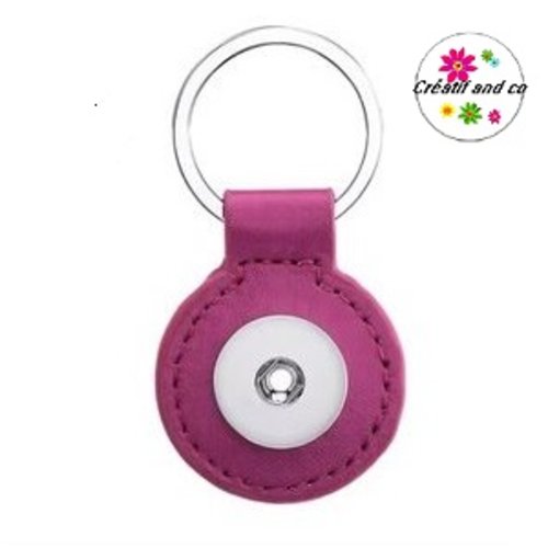 Porte clé rond simili cuir fuschia pour bouton pression