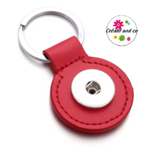 Porte clé rond simili cuir rouge pour bouton pression