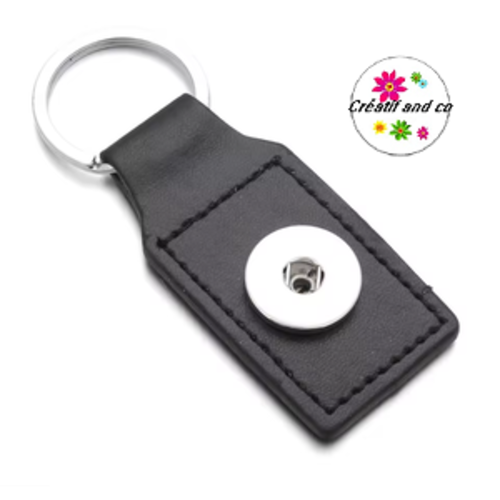 Porte clé rectangle simili cuir noir pour bouton pression