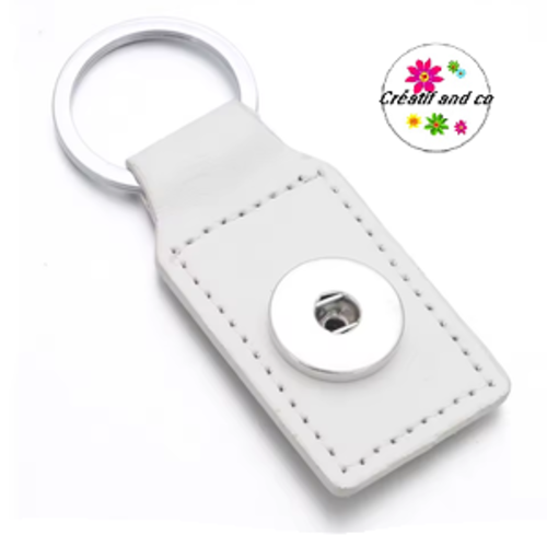 Porte clé rectangle simili cuir blanc pour bouton pression