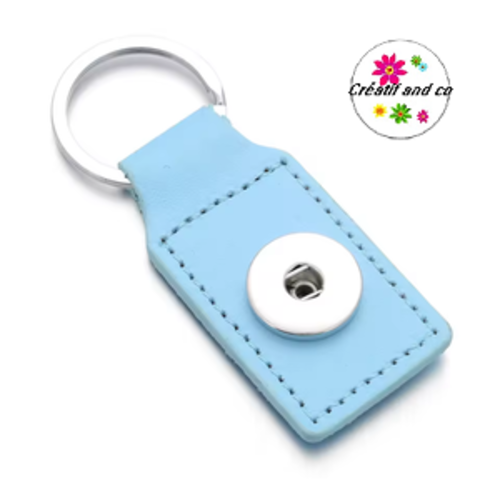 Porte clé rectangle simili cuir bleu clair pour bouton pression