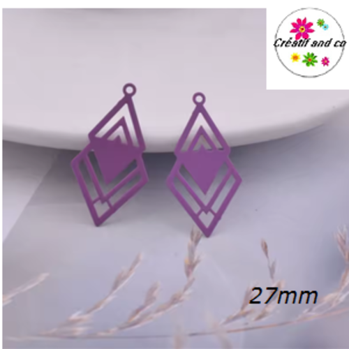 Breloque estampe triangle/losange mauve  27mm