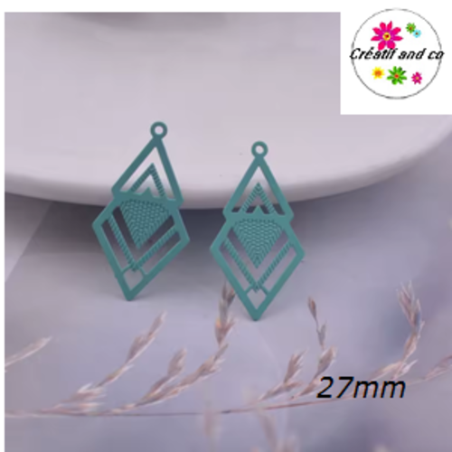 Breloque estampe triangle/losange vert paon  27mm