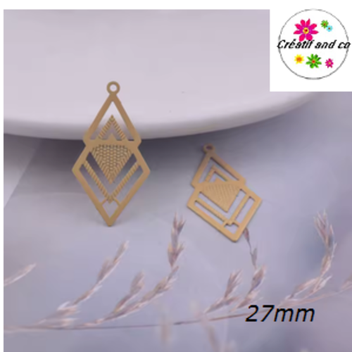 Breloque estampe triangle/losange jaune  27mm