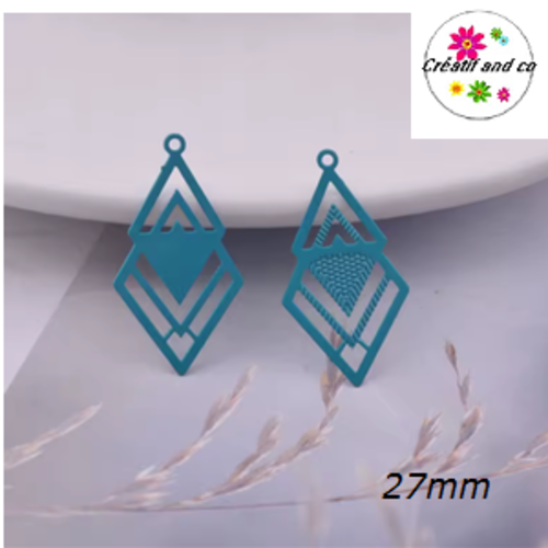 Breloque estampe triangle/losange vert foncé  27mm
