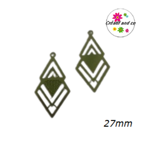 Breloque estampe triangle/losange kaki  27mm