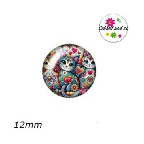 X2 cabochons chat 12mm