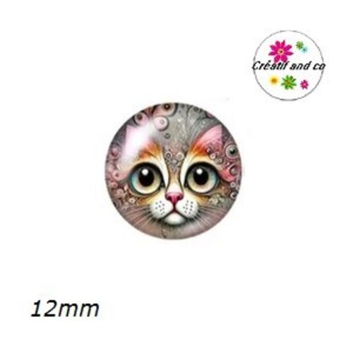 X2 cabochons chat 12mm