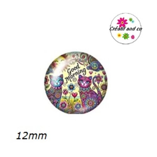 X2 cabochons chat 12mm