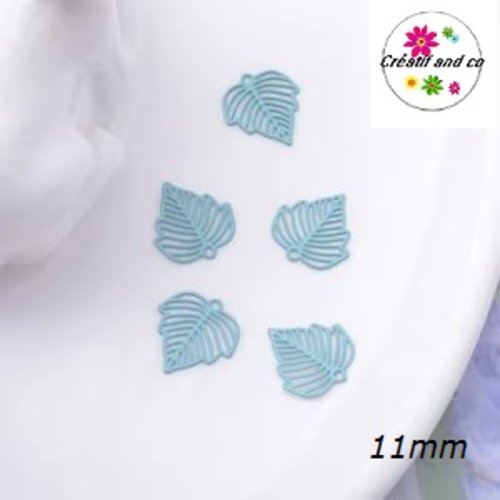 Breloque estampe feuille vert paon 11mm