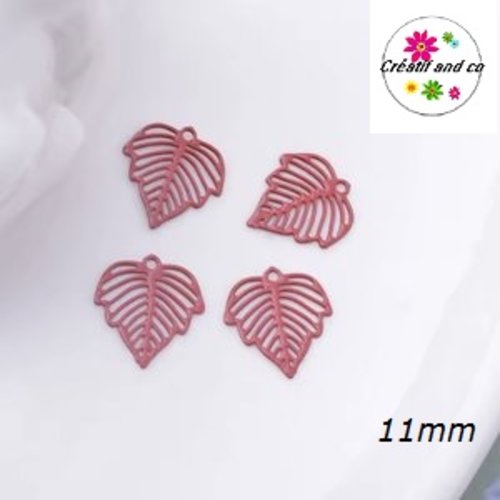 Breloque estampe feuille rouge 11mm