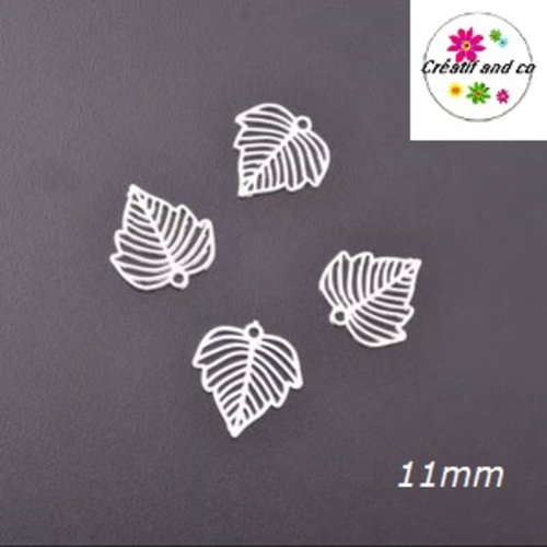 Breloque estampe feuille argent 11mm