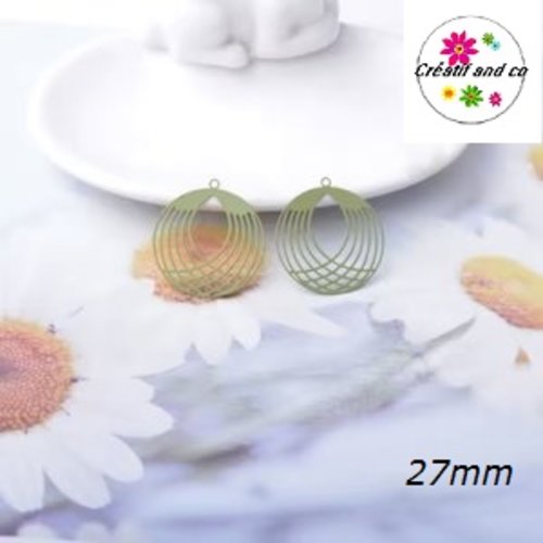 Breloque estampe cercle évidé kaki  27mm