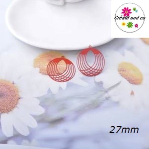 Breloque estampe cercle évidé rouge  27mm