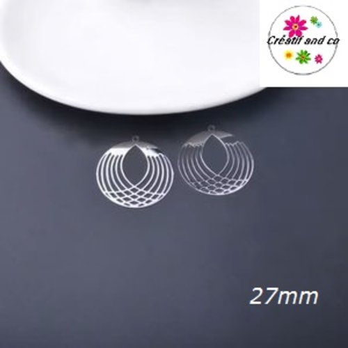 Breloque estampe cercle évidé argent  27mm