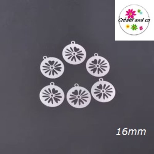 Breloque estampe forme feuille ronde argent 16mm