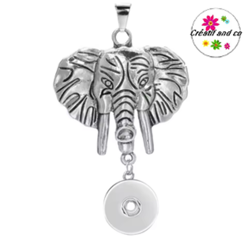 Pendentif tête d'éléphant pour bouton pression