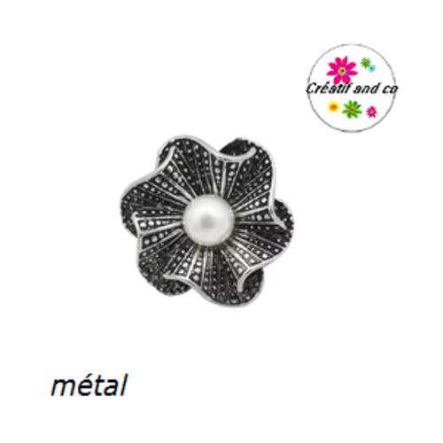 Bouton pression fleur métal coeur nacré